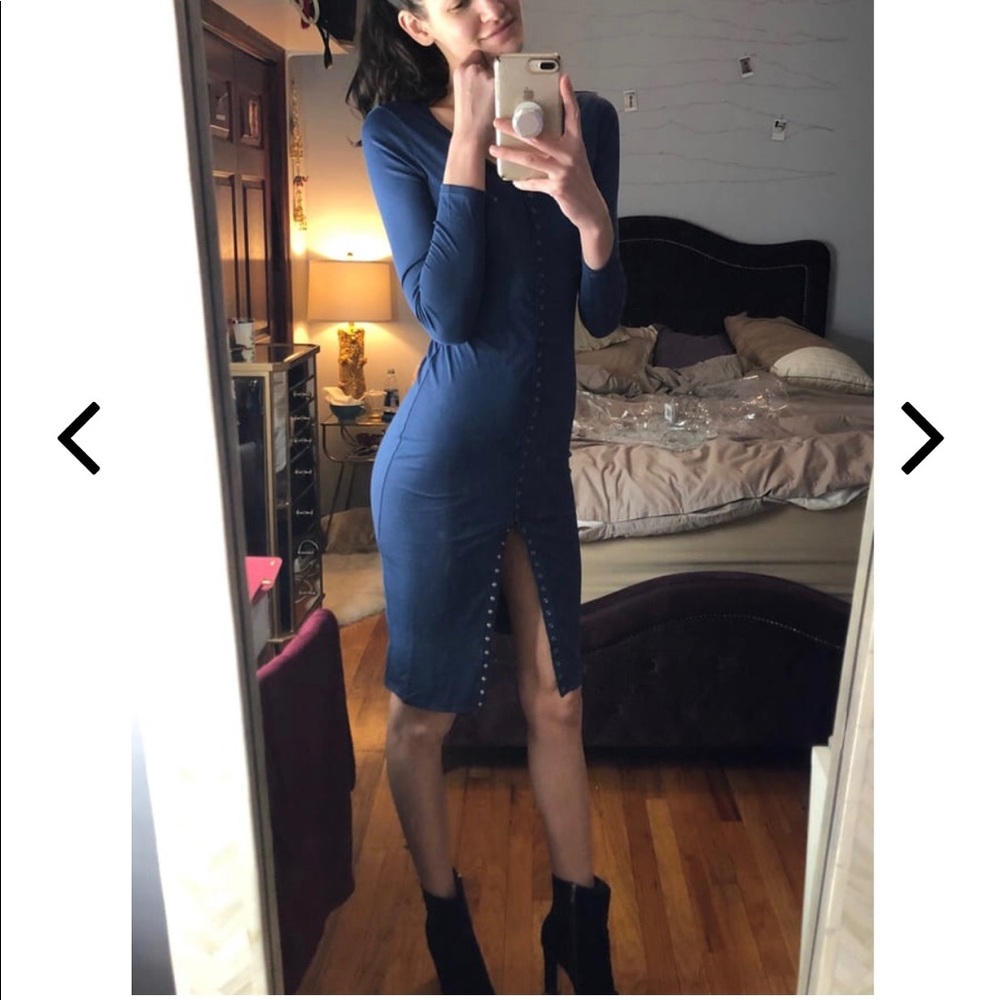 Lulus Ribbed Snap Front Midi Dress - Picture 5 of 5